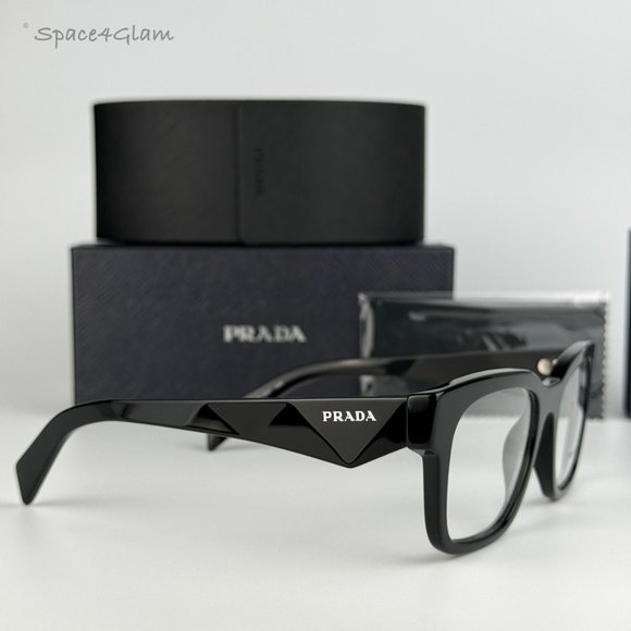 NEW Prada PRA10V 16K101 Black Square Unisex Eyeglasses PR A10V